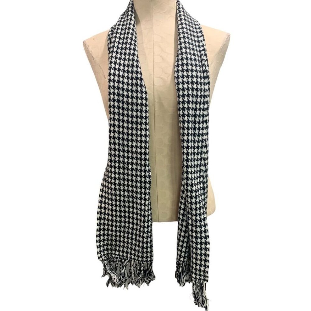 D&Y‎ Winter Fringed Scarf Black White Houndstooth Pattern Soft 12 x 34"